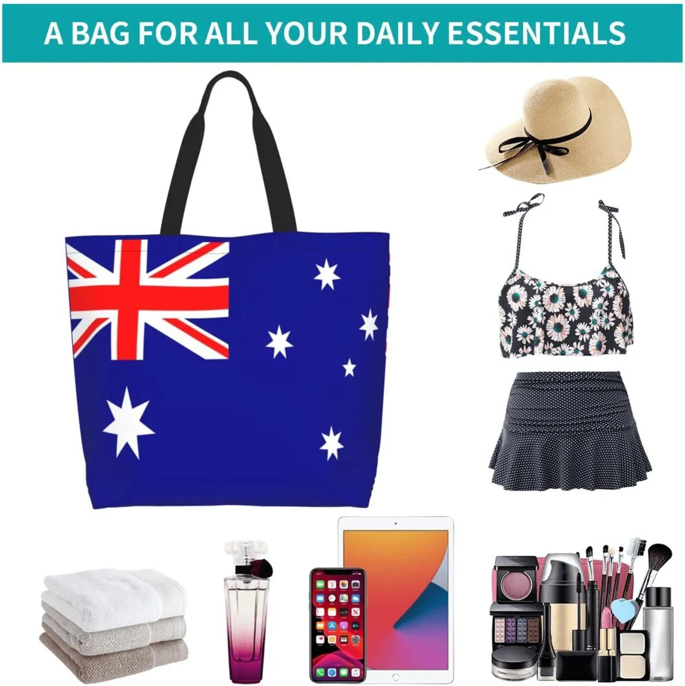 Cute Flag Tote Bag for Women Men Reusable Patriotic Beach Grocery Shopping Bag for Outdoor Gym Shopping