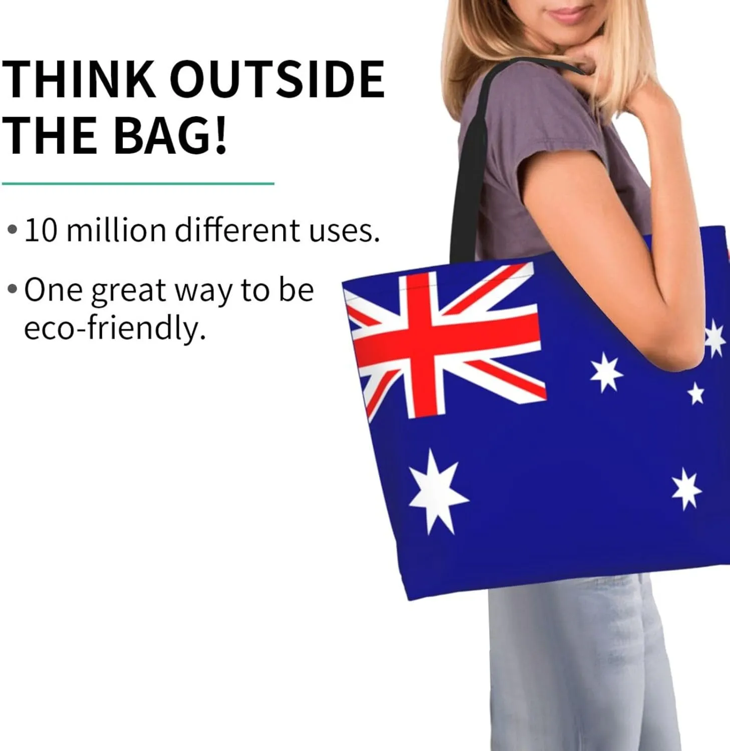 Cute Flag Tote Bag for Women Men Reusable Patriotic Beach Grocery Shopping Bag for Outdoor Gym Shopping