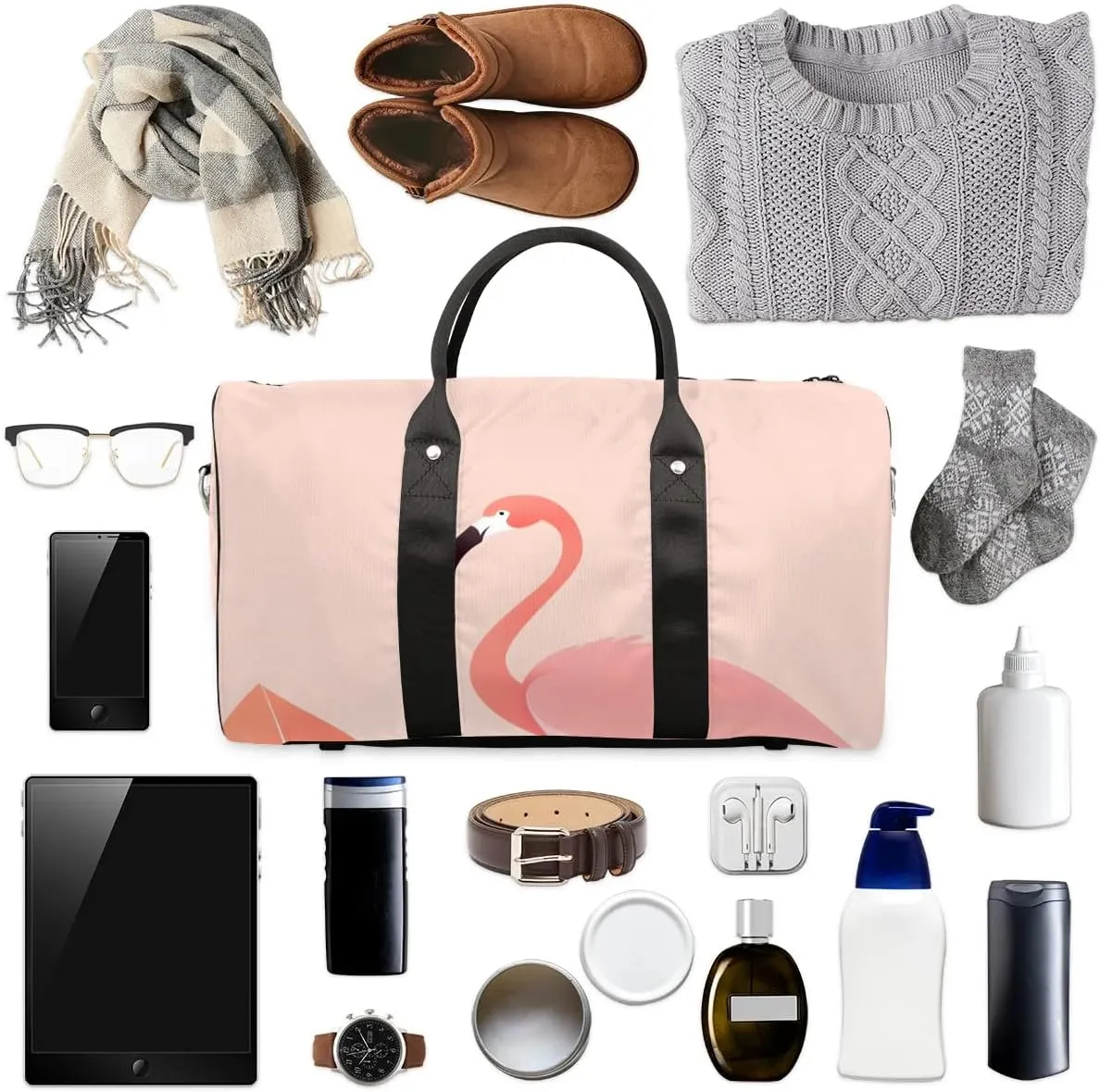 Cute Flamingo Travel Duffel Bag for Women Men Waterproof Foldable Overnight Weekender Bag Large Capacity Sports Gym Bag