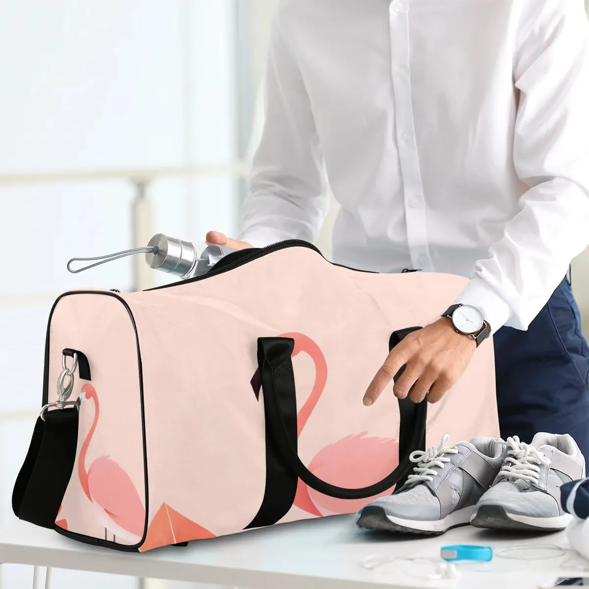 Cute Flamingo Travel Duffel Bag for Women Men Waterproof Foldable Overnight Weekender Bag Large Capacity Sports Gym Bag