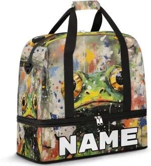Cute Frog Custom Foldable Duffle Bag with Shoes Compartment Personalized Large Capacity Waterproof Travel Weekender Bag Overnight Bag for Sports Gym