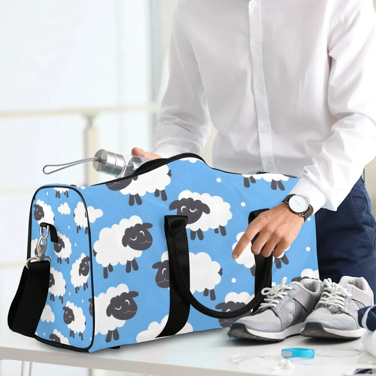 Cute Funny Sheep Travel Duffel Bag for Women Men Waterproof Foldable Overnight Weekender Bag Large Capacity Sports Gym Bag