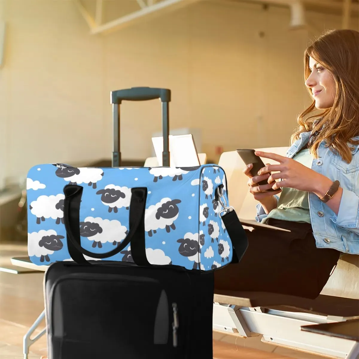 Cute Funny Sheep Travel Duffel Bag for Women Men Waterproof Foldable Overnight Weekender Bag Large Capacity Sports Gym Bag