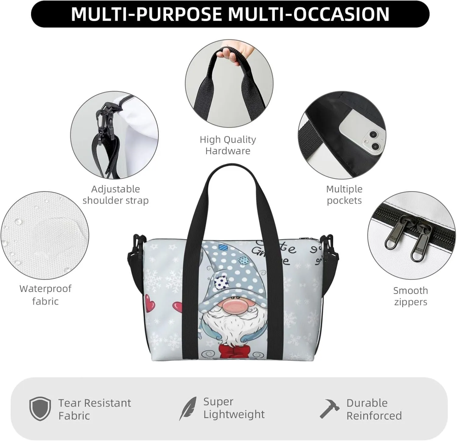 Cute Gnome Hand Travel Bag For Men Women,Stylish Handheld Crossbody Travel Bag For Business Leisure Trave