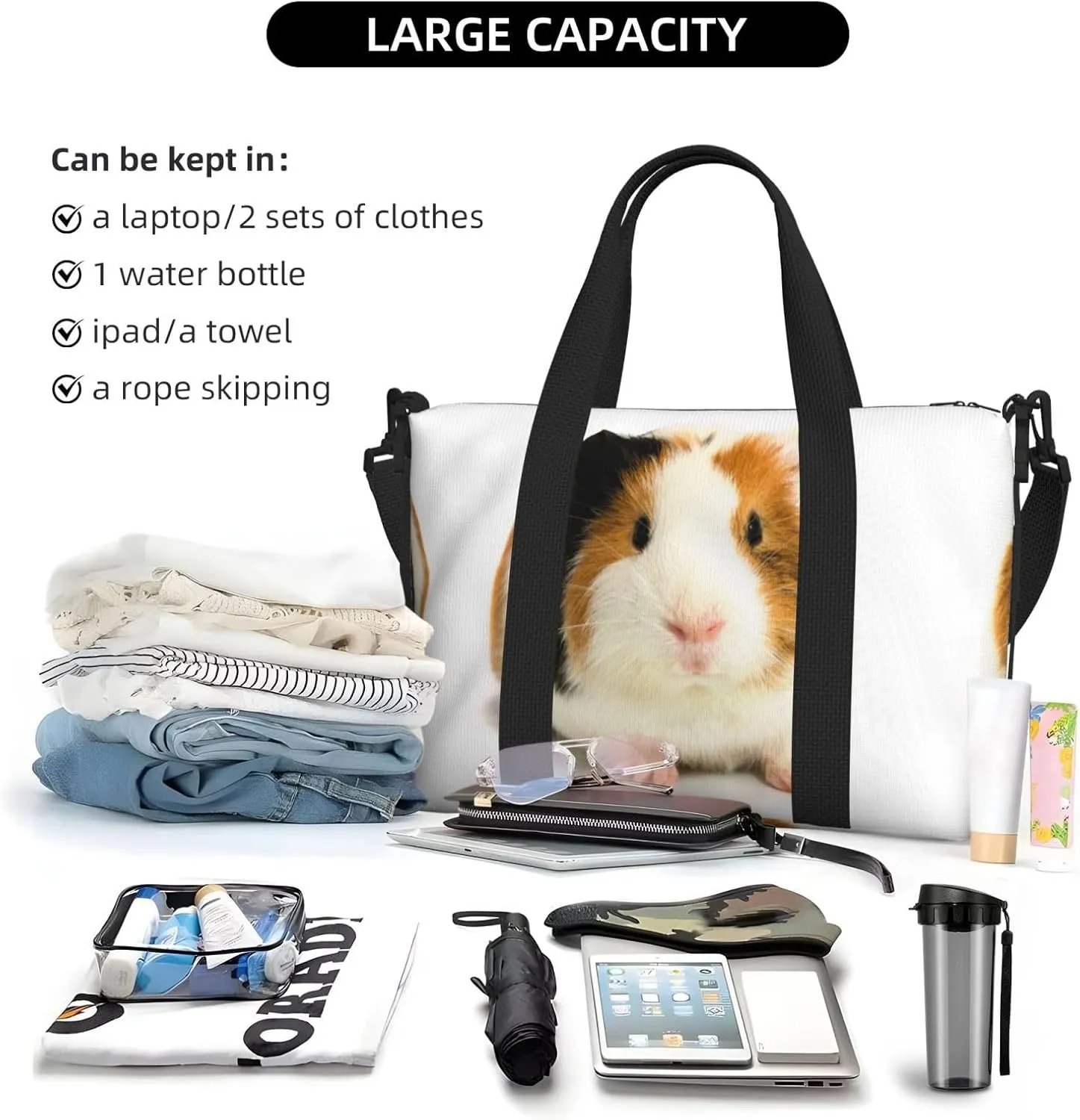 Cute Guinea Pig Hand Travel Bag For Men Women,Stylish Handheld Crossbody Travel Bag For Business Leisure Trave