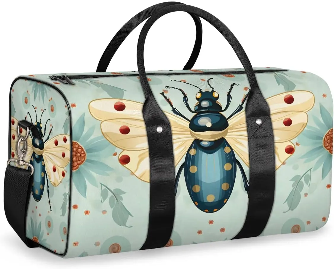 Cute Insect Travel Duffel Bag for Women Men Waterproof Foldable Overnight Weekender Bag Large Capacity Sports Gym Bag