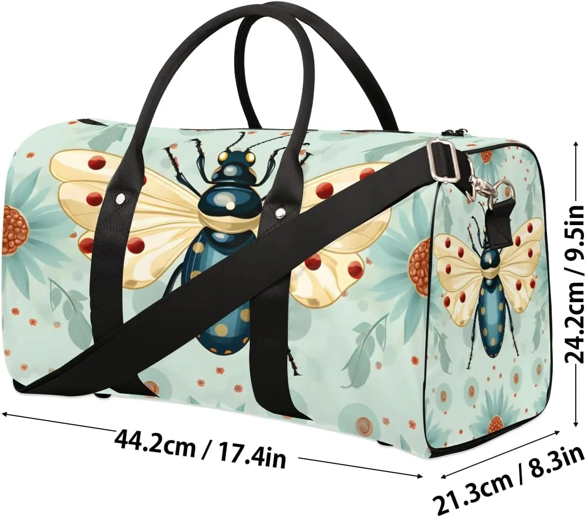 Cute Insect Travel Duffel Bag for Women Men Waterproof Foldable Overnight Weekender Bag Large Capacity Sports Gym Bag