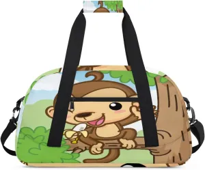 Cute Monkey Gym Duffel Bag for Men Women Forest Monkey Sports Tote Bag with Adjustable Shoulder Strap for Dance Gymnastics Traveling Outdoor Camping Overnight Stay