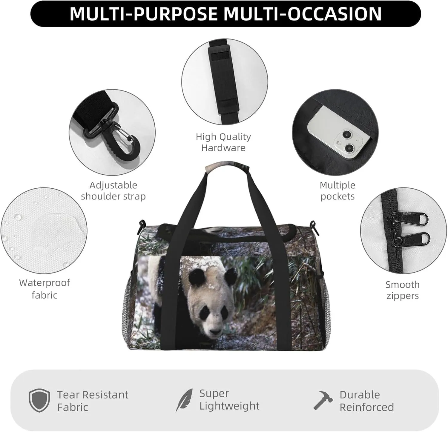 Cute Panda Travel Duffel Bag Large Foldable Waterproof Overnight Bag For Beach Swim Bags Pool Sports Gym