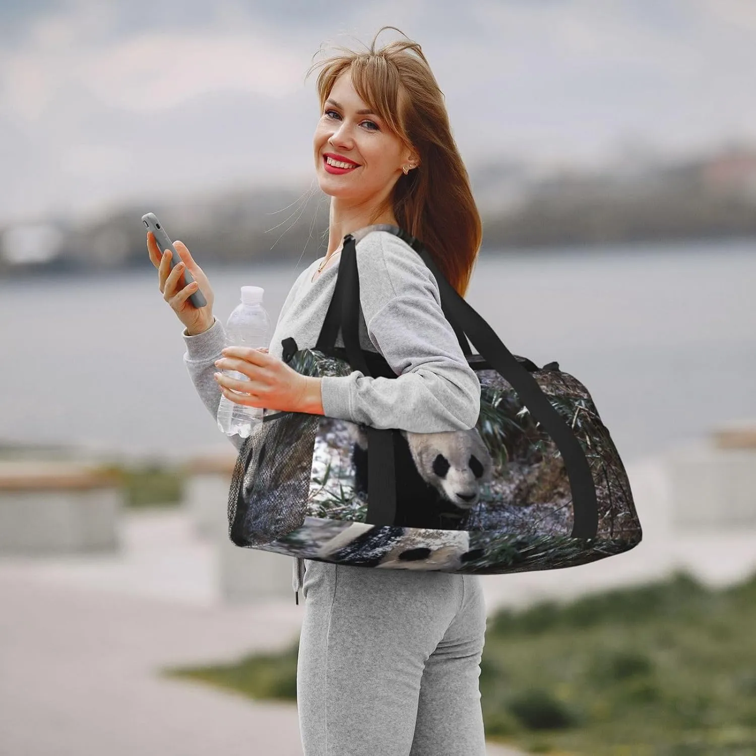 Cute Panda Travel Duffel Bag Large Foldable Waterproof Overnight Bag For Beach Swim Bags Pool Sports Gym