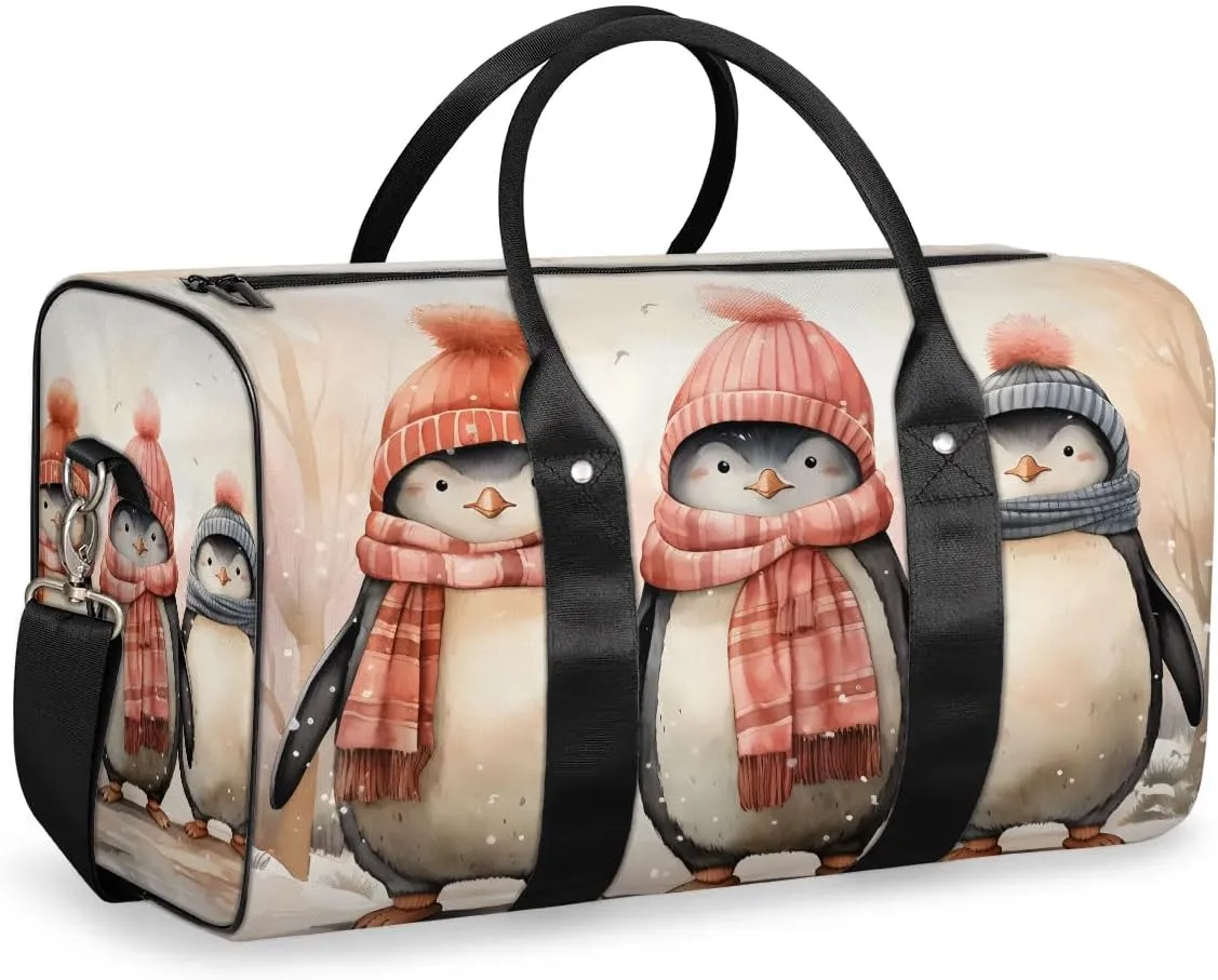 Cute Penguins Travel Duffel Bag for Women Men Waterproof Foldable Overnight Weekender Bag Large Capacity Sports Gym Bag