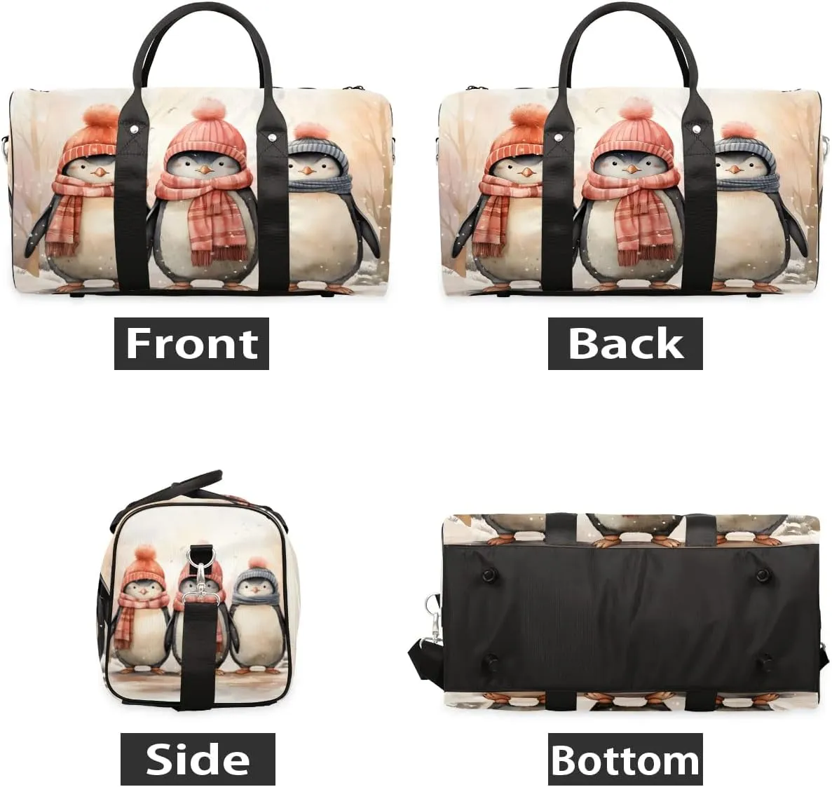 Cute Penguins Travel Duffel Bag for Women Men Waterproof Foldable Overnight Weekender Bag Large Capacity Sports Gym Bag
