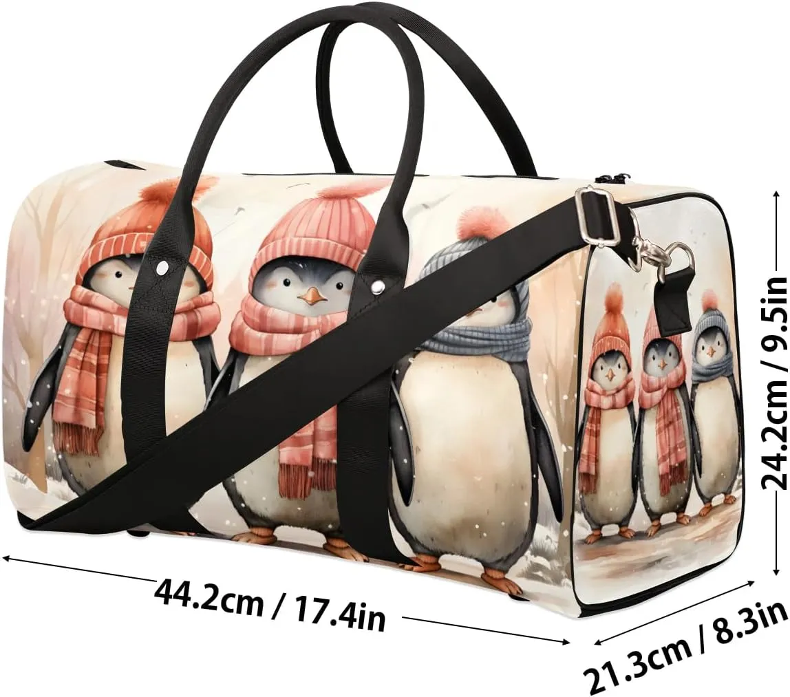 Cute Penguins Travel Duffel Bag for Women Men Waterproof Foldable Overnight Weekender Bag Large Capacity Sports Gym Bag