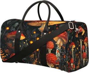 Cute Red Mushroom Travel Duffel Bag for Women Men Waterproof Foldable Overnight Weekender Bag Large Capacity Sports Gym Bag