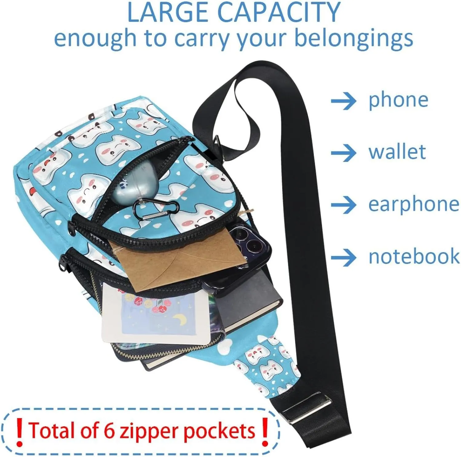 Cute Teeth Sling Backpack Bag