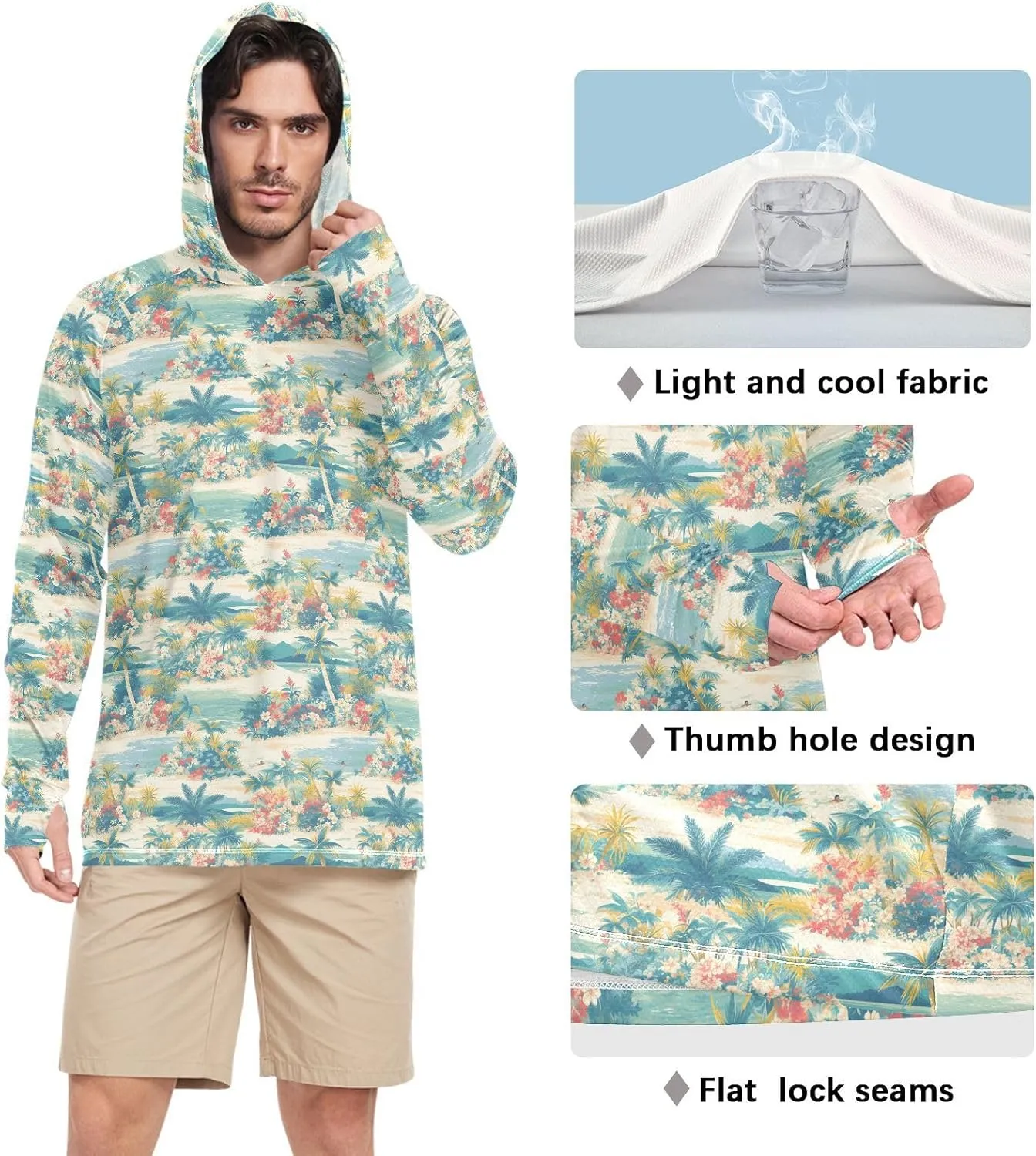 Cute Tropical Mens Sun Protection Hoodie Long Sleeve Fishing Shirt UPF 50  Sunproof Shirts Rash Guard for Men