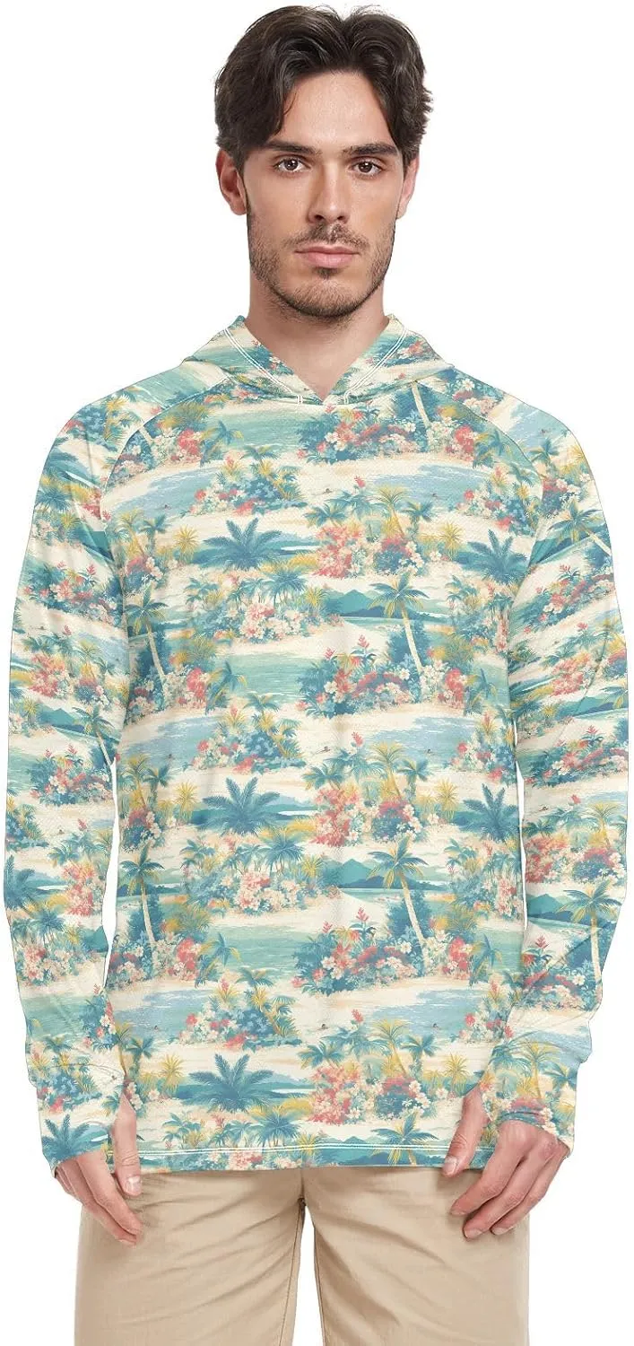 Cute Tropical Mens Sun Protection Hoodie Long Sleeve Fishing Shirt UPF 50  Sunproof Shirts Rash Guard for Men