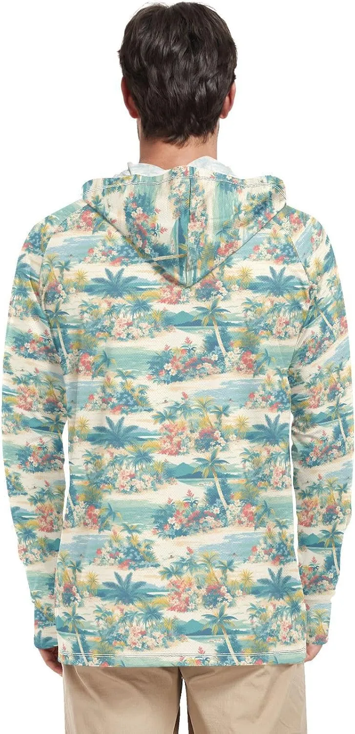 Cute Tropical Mens Sun Protection Hoodie Long Sleeve Fishing Shirt UPF 50  Sunproof Shirts Rash Guard for Men