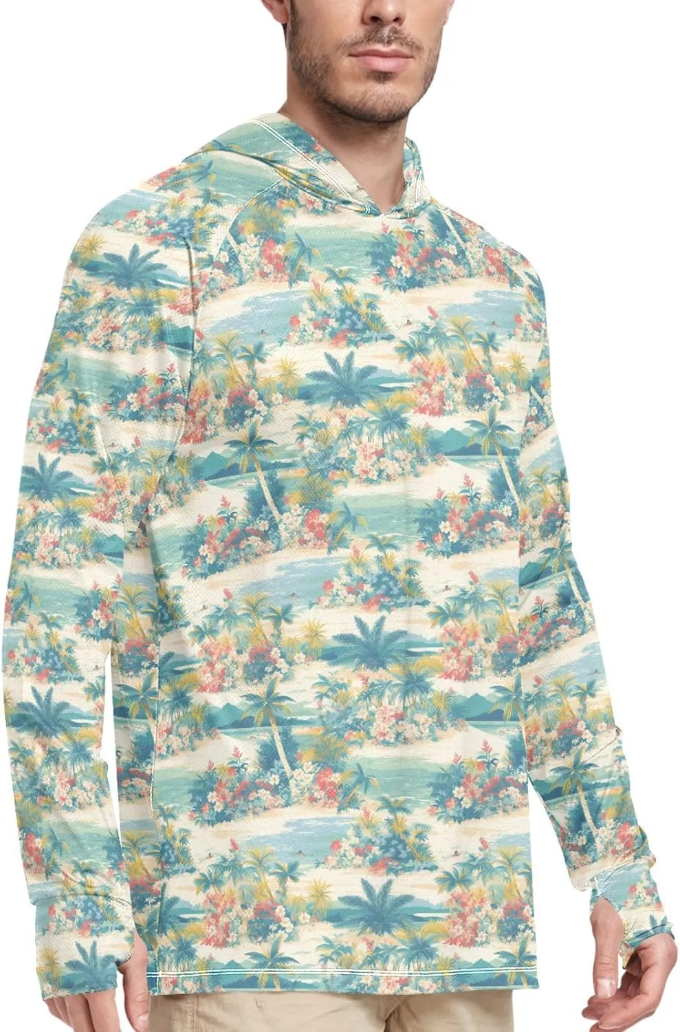 Cute Tropical Mens Sun Protection Hoodie Long Sleeve Fishing Shirt UPF 50  Sunproof Shirts Rash Guard for Men