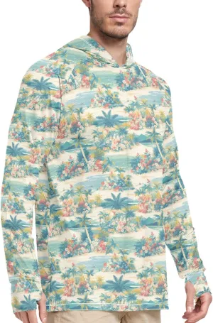 Cute Tropical Mens Sun Protection Hoodie Long Sleeve Fishing Shirt UPF 50  Sunproof Shirts Rash Guard for Men