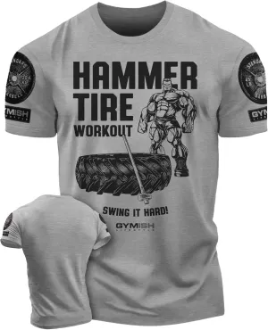 D R DETROIT REBELS Hammer Tire Workout Gym Shirt, Motivational Gym T-Shirt for Men