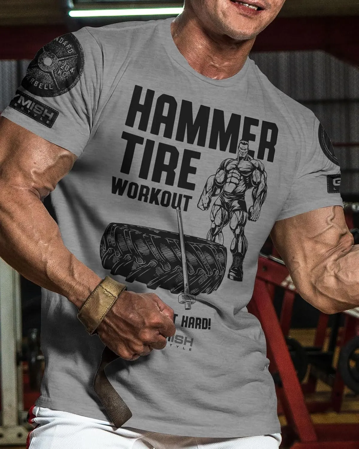 D R DETROIT REBELS Hammer Tire Workout Gym Shirt, Motivational Gym T-Shirt for Men