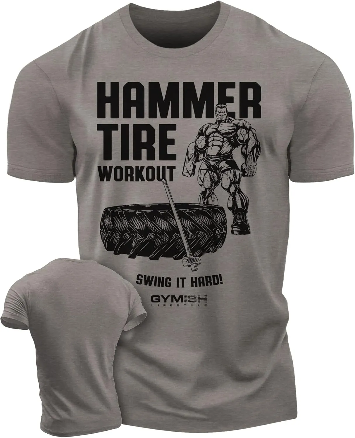 D R DETROIT REBELS Hammer Tire Workout Gym Shirt, Motivational Gym T-Shirt for Men