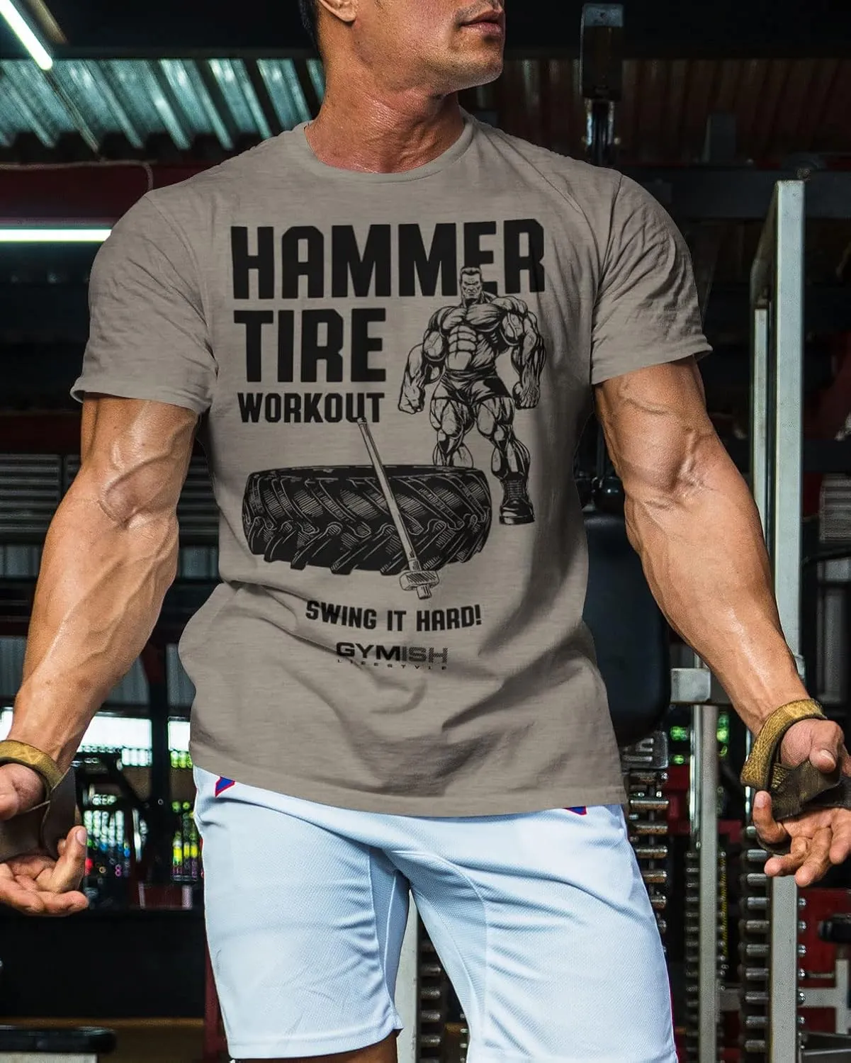 D R DETROIT REBELS Hammer Tire Workout Gym Shirt, Motivational Gym T-Shirt for Men
