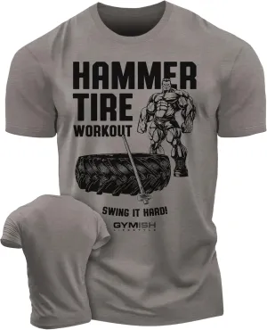 D R DETROIT REBELS Hammer Tire Workout Gym Shirt, Motivational Gym T-Shirt for Men