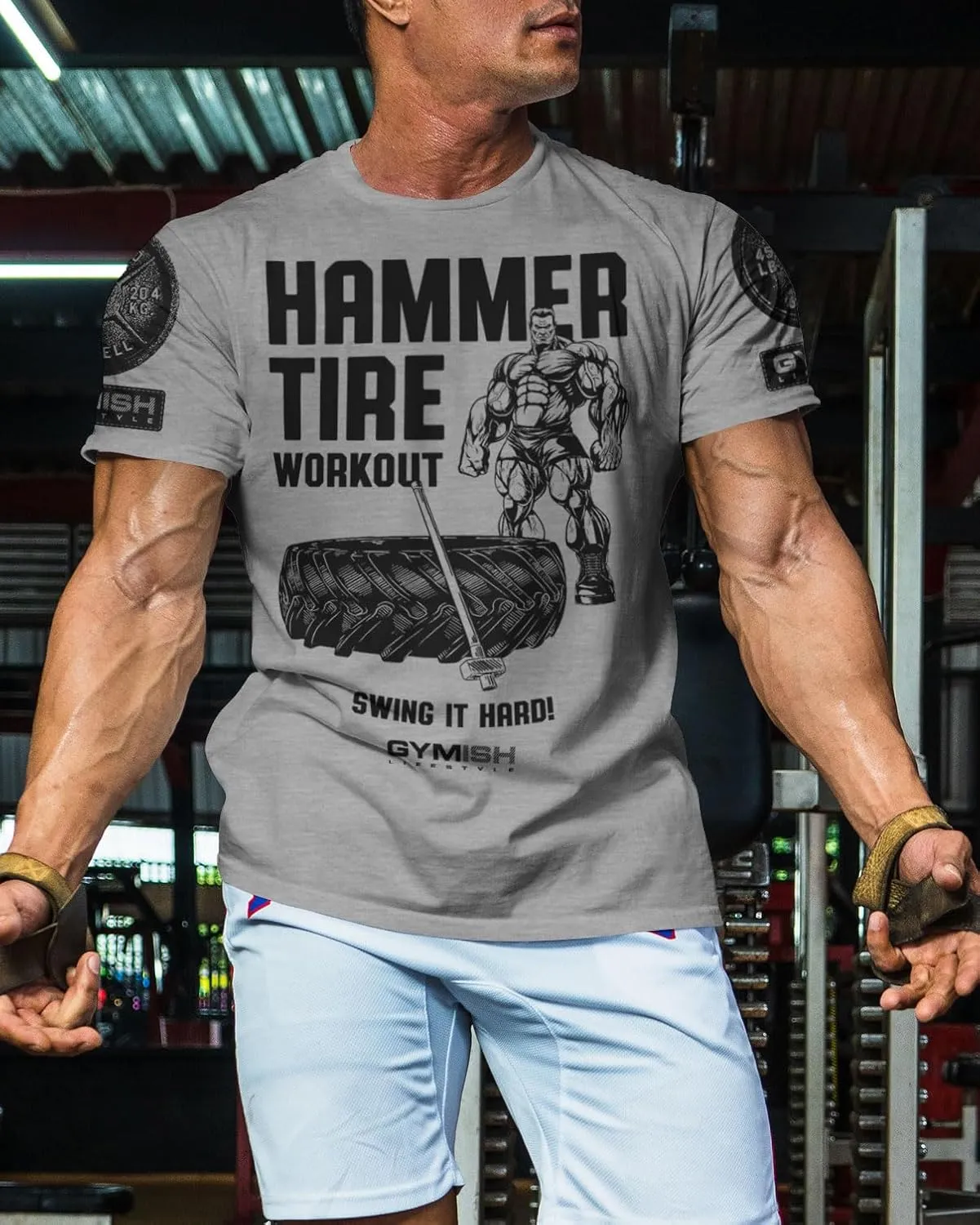 D R DETROIT REBELS Hammer Tire Workout Gym Shirt, Motivational Gym T-Shirt for Men