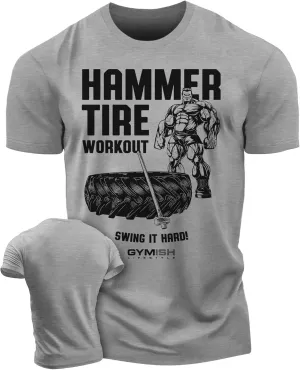 D R DETROIT REBELS Hammer Tire Workout Gym Shirt, Motivational Gym T-Shirt for Men