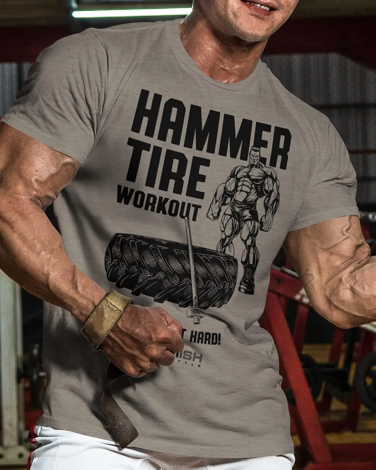 D R DETROIT REBELS Hammer Tire Workout Gym Shirt, Motivational Gym T-Shirt for Men