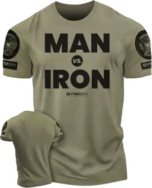 D R DETROIT REBELS Man Vs. Iron Gym Workout Shirts for Men Powerlifting Gym T-Shirt