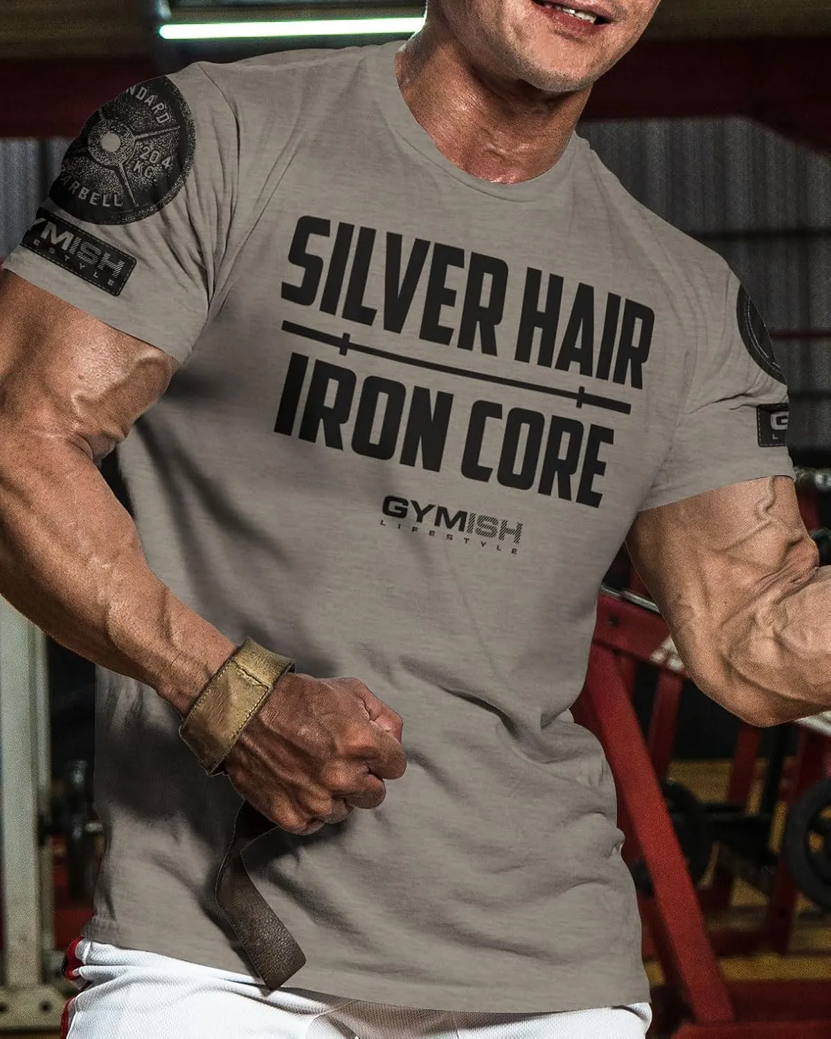 D R DETROIT REBELS Silver Hair, Iron Core Men's Weightlifting T-Shirt for Gym Workout