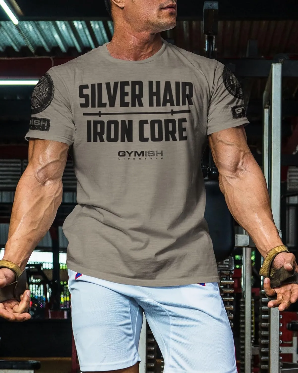 D R DETROIT REBELS Silver Hair, Iron Core Men's Weightlifting T-Shirt for Gym Workout
