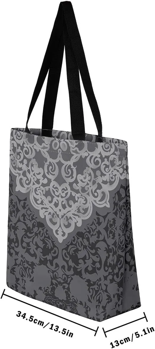 Damask Canvas Tote Bag for Women Gothic Travel Shopping Bag,Victorian Reusable Grocery Shoulder Bag