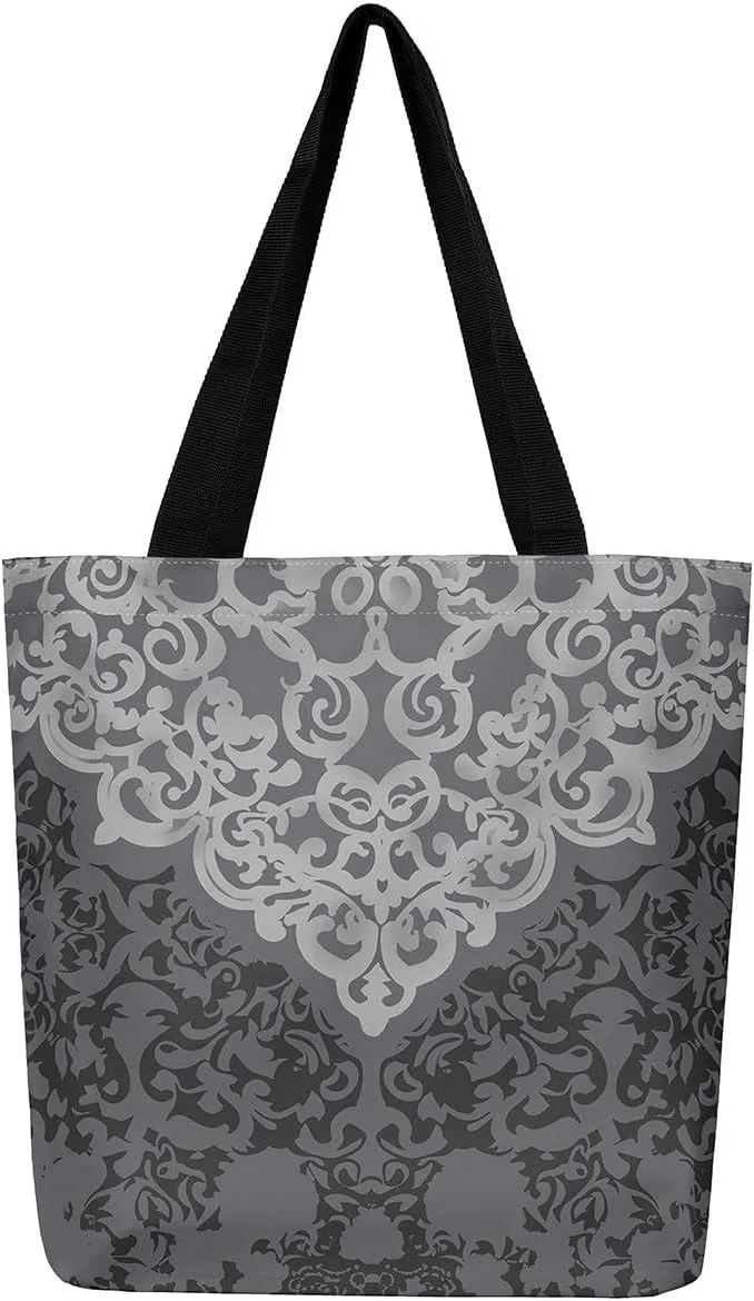 Damask Canvas Tote Bag for Women Gothic Travel Shopping Bag,Victorian Reusable Grocery Shoulder Bag