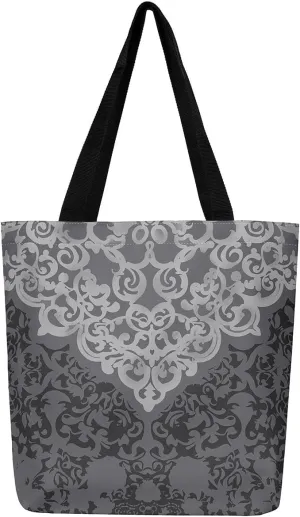 Damask Canvas Tote Bag for Women Gothic Travel Shopping Bag,Victorian Reusable Grocery Shoulder Bag