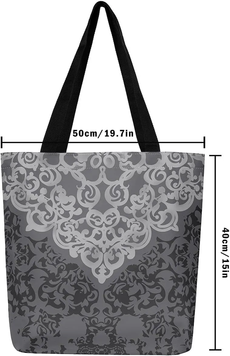 Damask Canvas Tote Bag for Women Gothic Travel Shopping Bag,Victorian Reusable Grocery Shoulder Bag