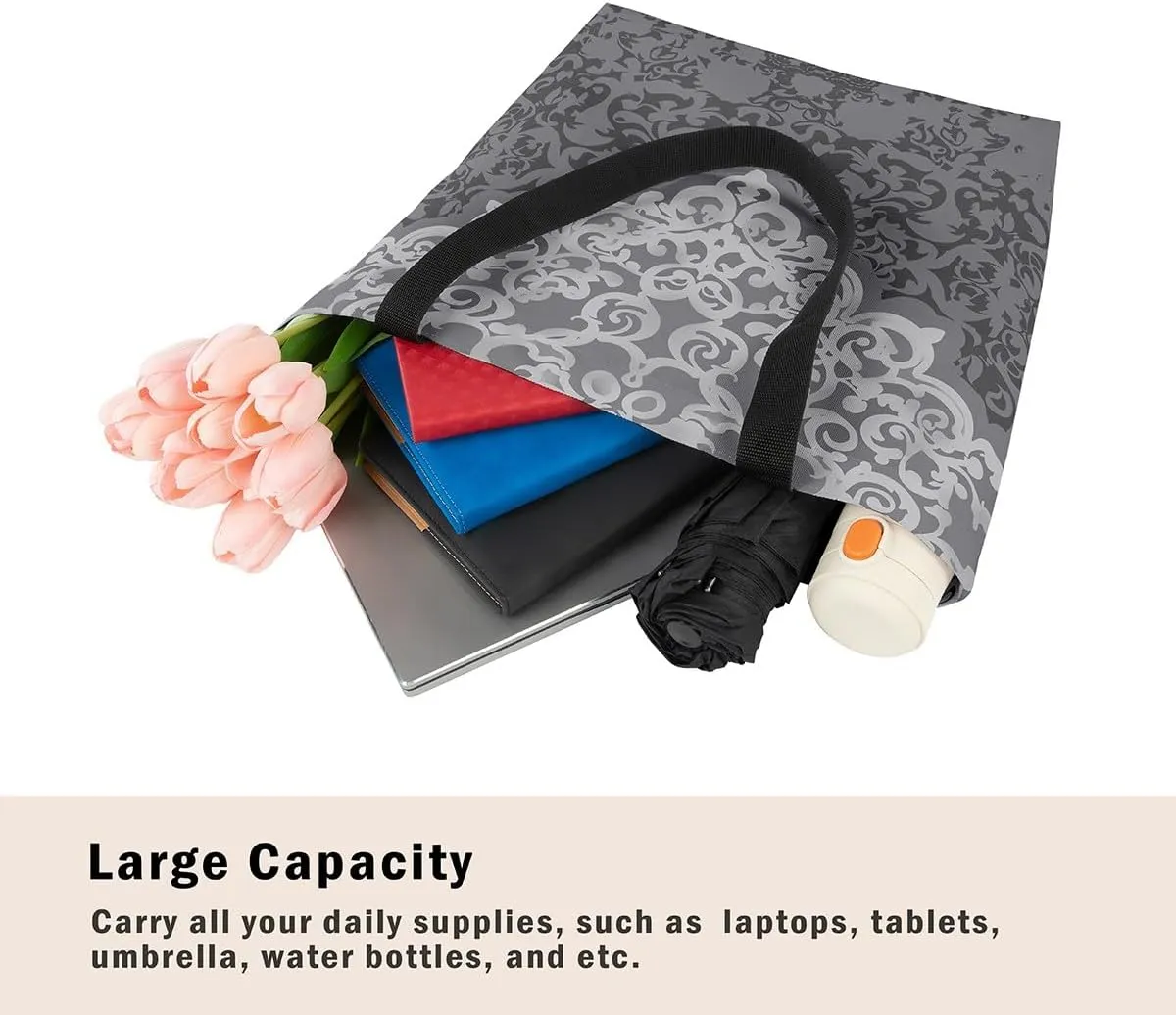 Damask Canvas Tote Bag for Women Gothic Travel Shopping Bag,Victorian Reusable Grocery Shoulder Bag