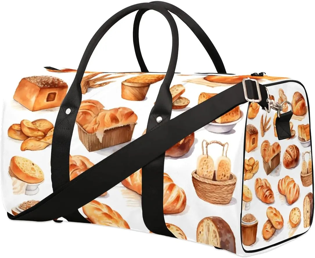 Danish Bread Print Travel Duffel Bag for Women Men Waterproof Foldable Overnight Weekender Bag Large Capacity Sports Gym Bag