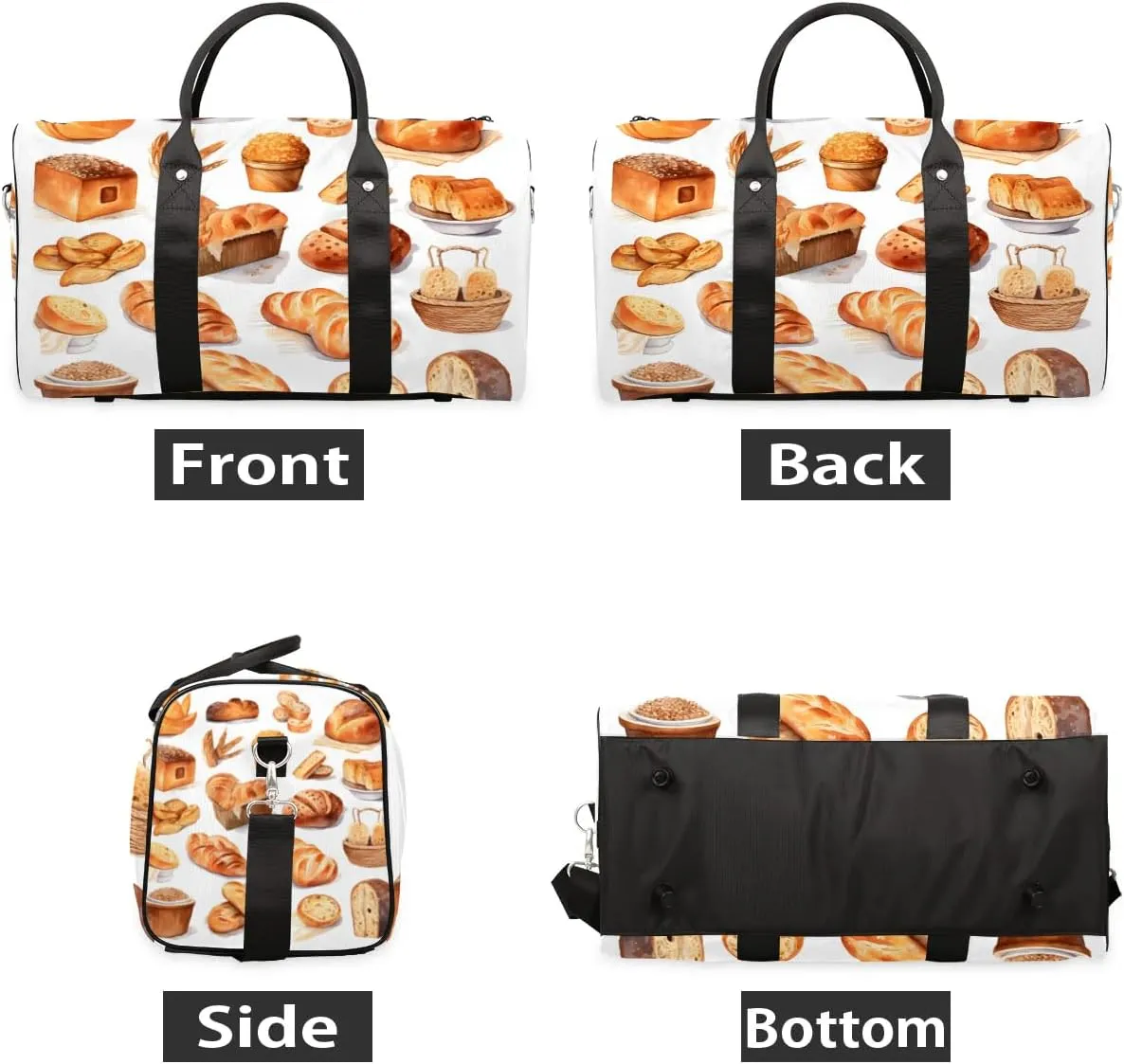 Danish Bread Print Travel Duffel Bag for Women Men Waterproof Foldable Overnight Weekender Bag Large Capacity Sports Gym Bag