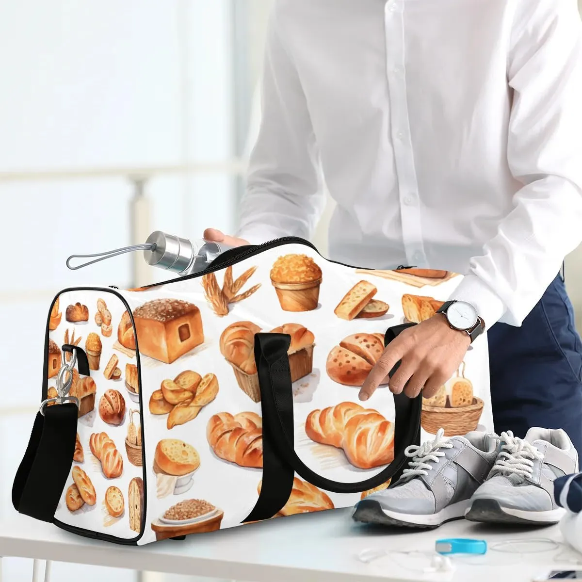 Danish Bread Print Travel Duffel Bag for Women Men Waterproof Foldable Overnight Weekender Bag Large Capacity Sports Gym Bag