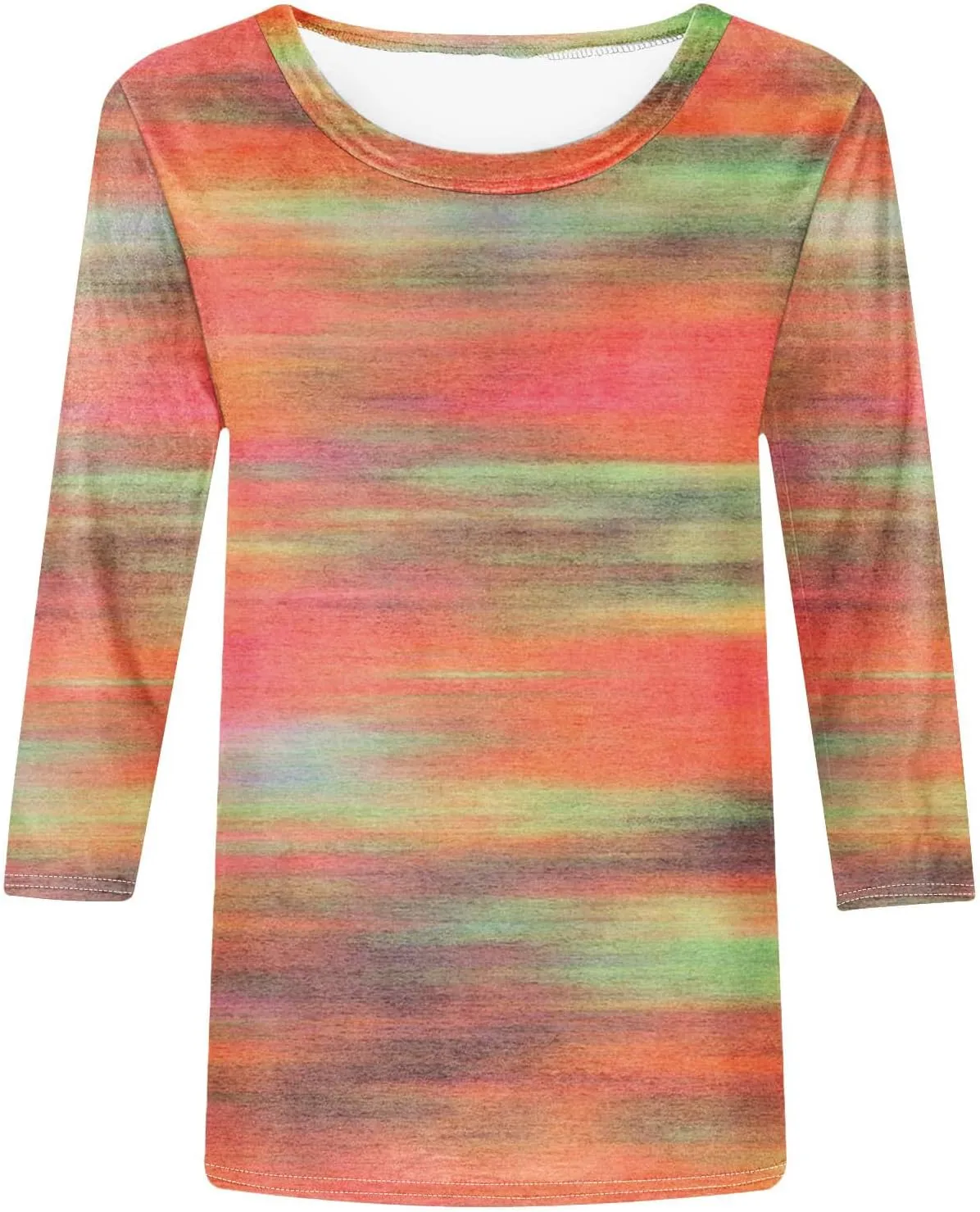 DASAYO Womens Fashion 2024 3/4 Sleeve Shirts Crewneck Casual Plus Size Tops for Women Trendy Tie Die Print Going Out Tops