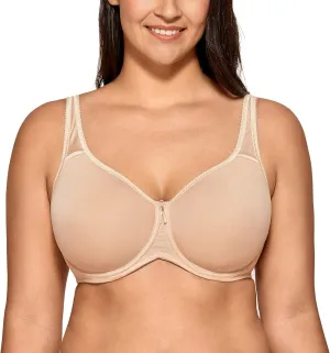 DELIMIRA Women's Seamless Tshirt Bras Plus Size Full Coverage Underwire Lightly Lined Bra Up to F