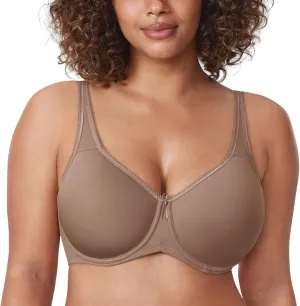 DELIMIRA Women's Seamless Tshirt Bras Plus Size Full Coverage Underwire Lightly Lined Bra Up to F