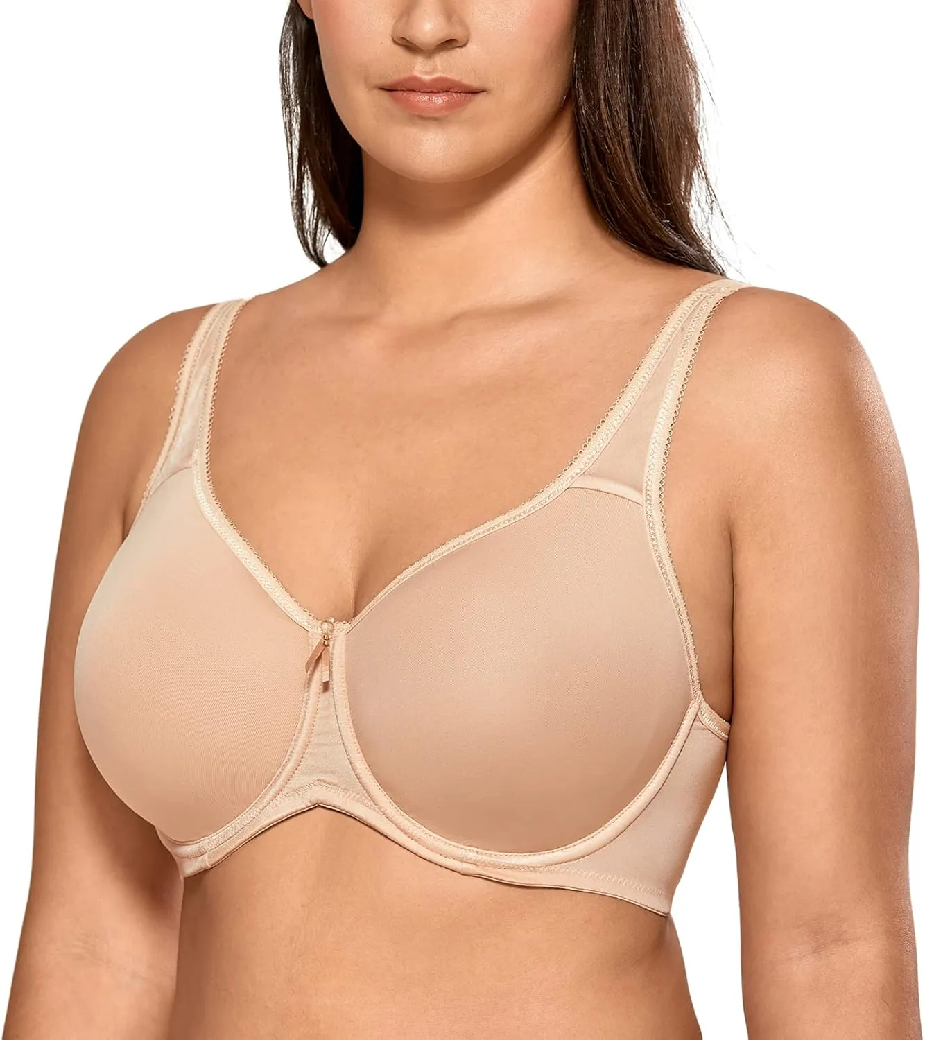 DELIMIRA Women's Seamless Tshirt Bras Plus Size Full Coverage Underwire Lightly Lined Bra Up to F