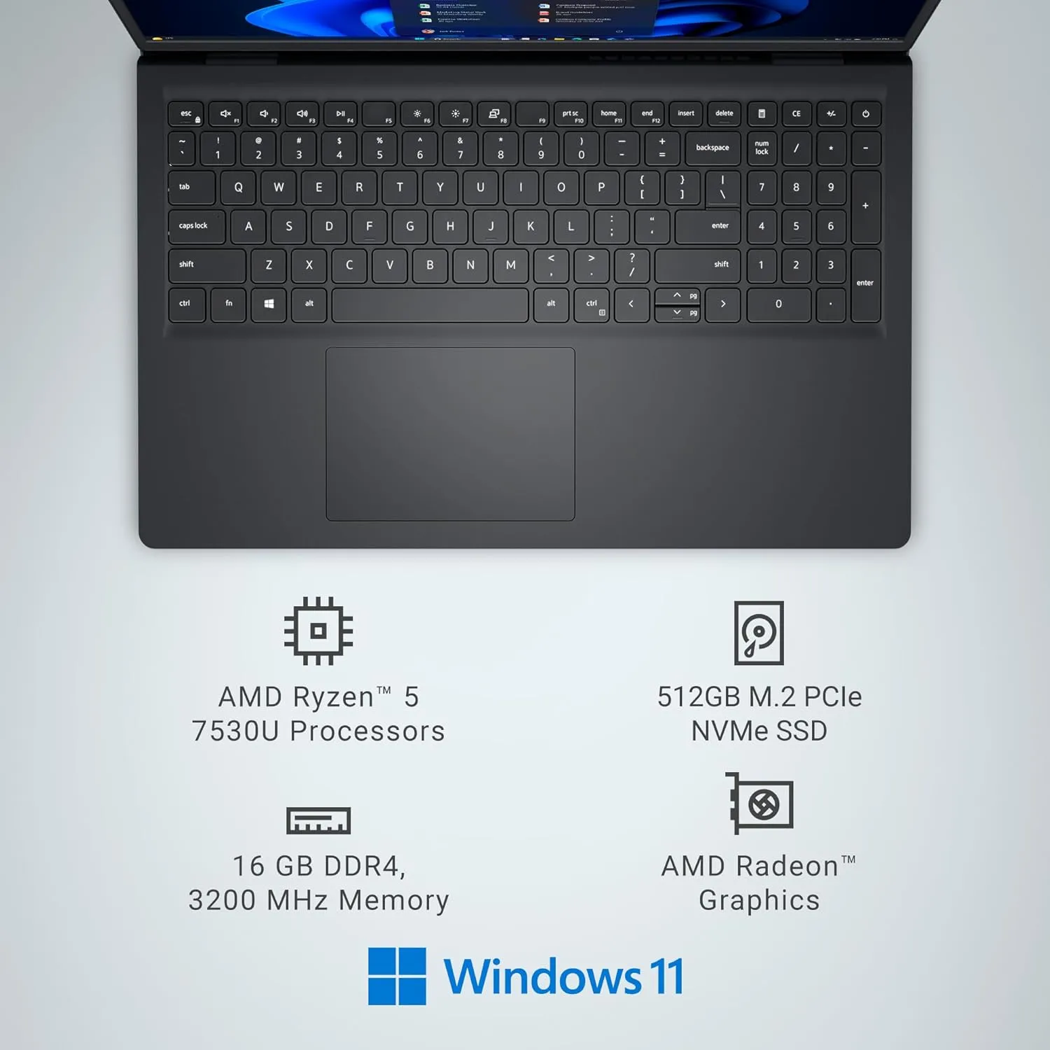 Dell Inspiron 15 Business Laptop 3535-15.6-inch FHD (1920 x 1080), AMD Ryzen 5-7530U, 16GB RAM, 512GB SSD, AMD Radeon Graphics, Windows 11 Pro Laptop, McAfee Business Protection 1-Year - Black