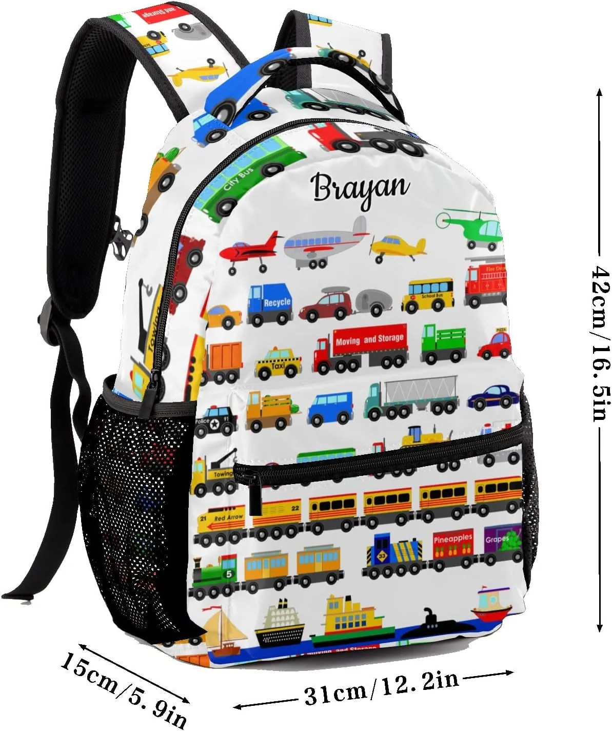 Deven Truck Plane Car Personalized Kids Backpack for Boy/Girl Teen Primary School Daypack Travel Bag Bookbag