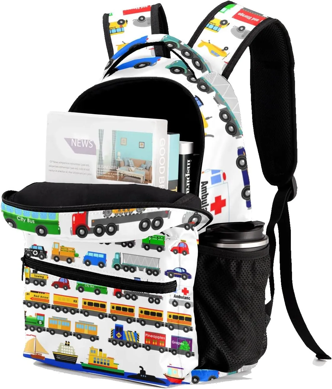 Deven Truck Plane Car Personalized Kids Backpack for Boy/Girl Teen Primary School Daypack Travel Bag Bookbag